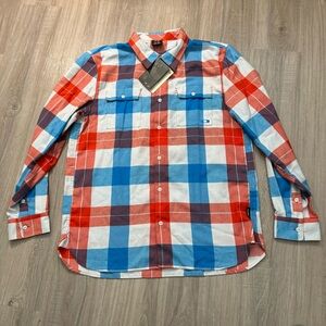 oakley mens shirt xl thermal tech plaid check polyester multi-color new tags